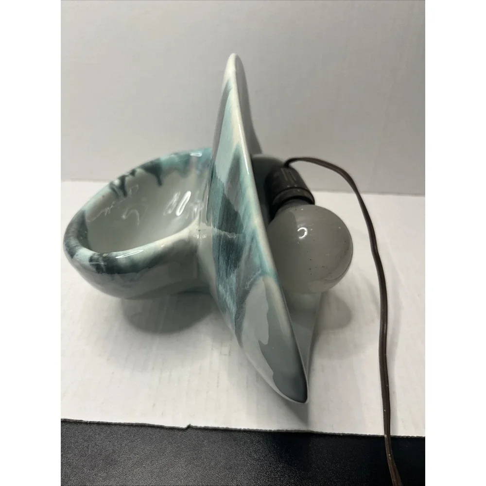 Vintage TV Lamp - Planter, Blue Teal Drip Glaze, Shell Design. Tested Works